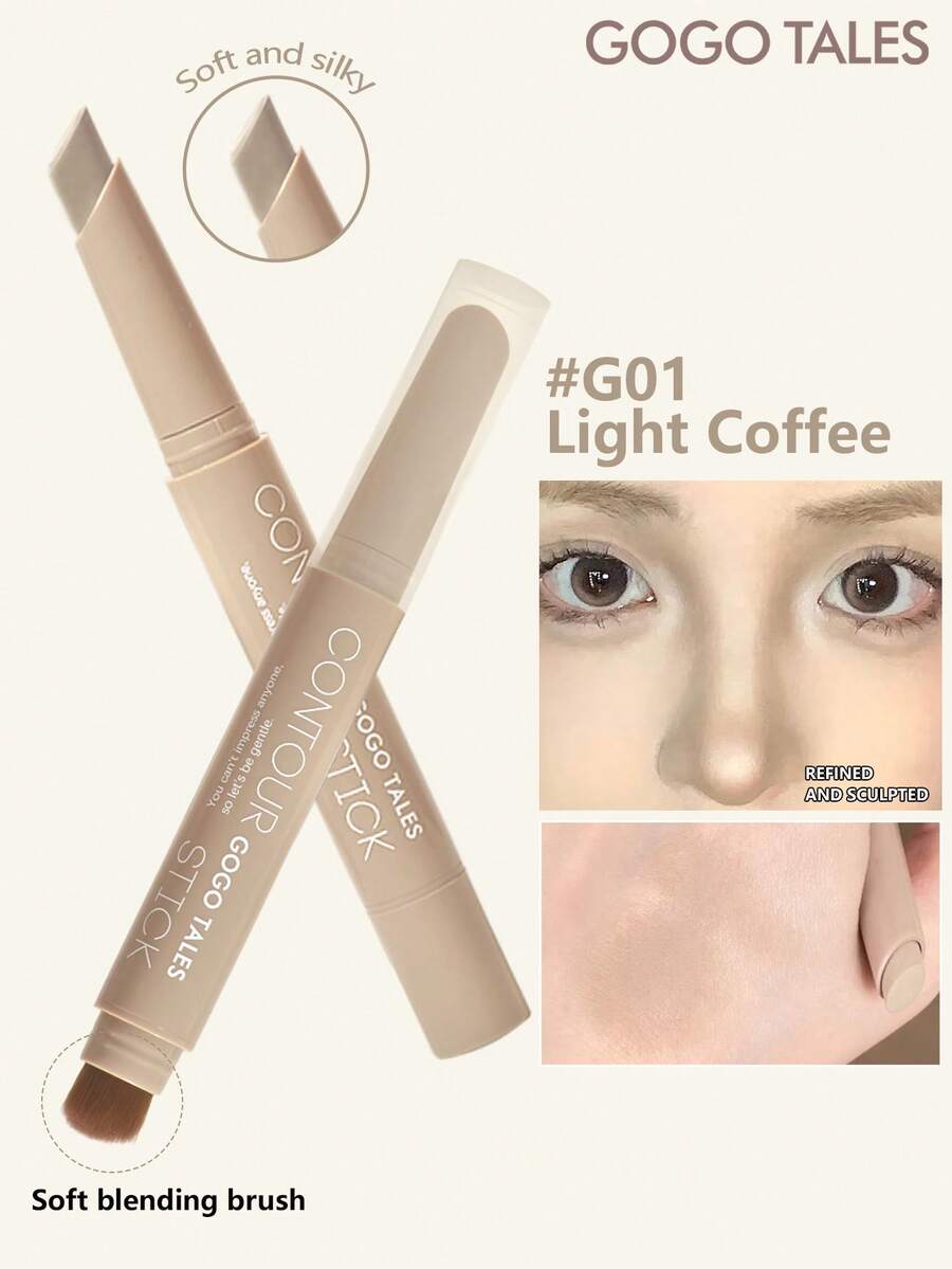 GOGO TALES 2-In-1 Matte Contour Stick, Monochrome 3D Sculpting For Cheeks, Nose And Philtrum, Highlighter & Contour Pencil, Suitable For Beginners, GOGOTALES - #G01 Light Coffee - View 1