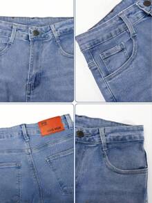 Jeans casuales de pierna recta y ajuste holgado para mujer con bolsillos, jeans rectos de moda, pierna ancha y talle alto para uso diario, cómodos elásticos y aptos para todas las estaciones - 2008 - Ver 5