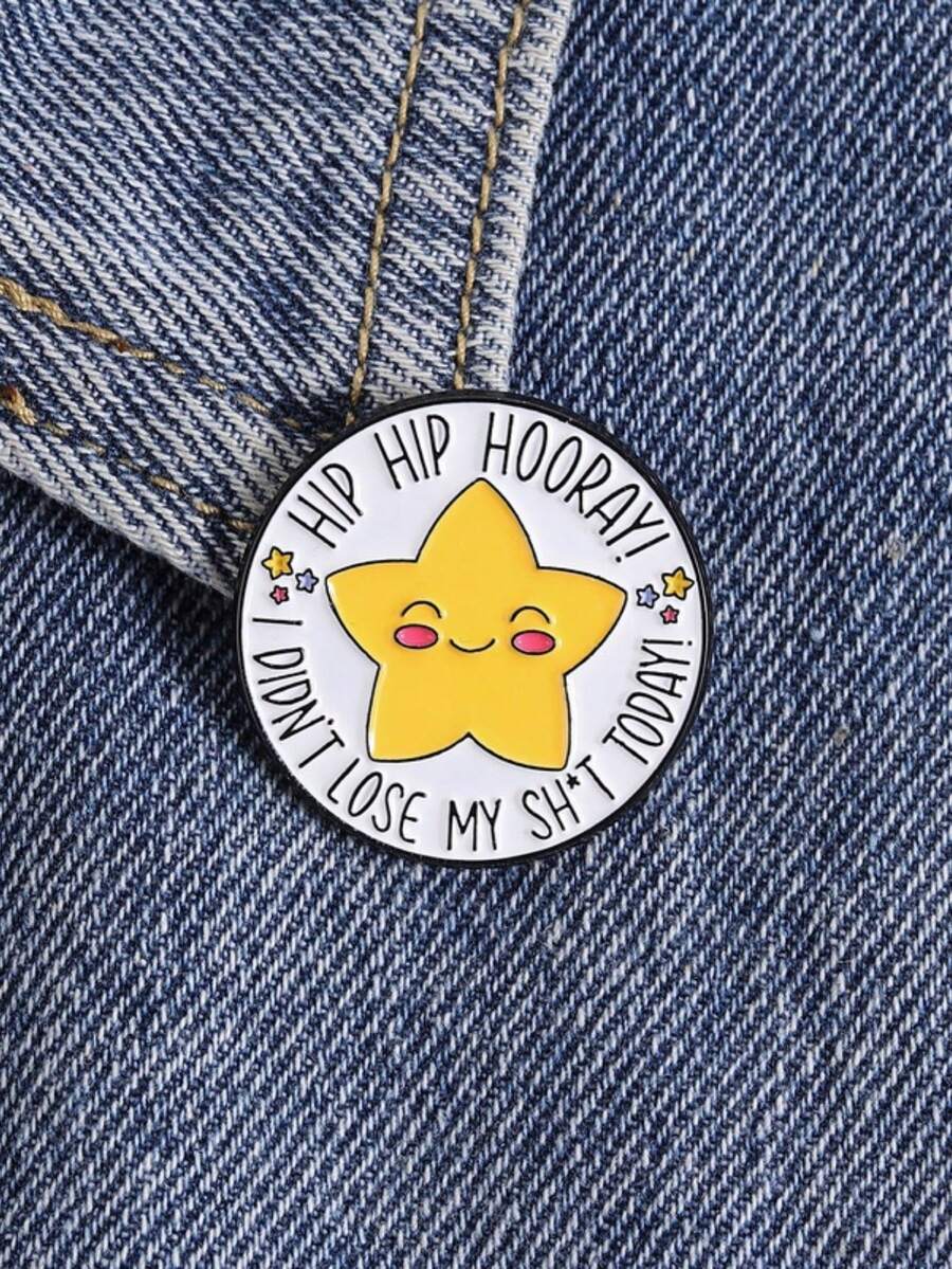 1pc Fun Cartoon Star Enamel Brooch | "Hip Hip Hooray" Slogan Lapel Pin | Cute Daily Wear Accessory For Women, Fashion Clothing Lapel Badge, Backpack, Clothing, Jewelry Bag Pin, Graduation Commemorative Gift - Multicolor - View 1