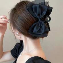 1 chiếc kẹp tóc lớn bằng lưới satin ngọt ngào, đa năng, thích hợp cho công sở, mùa hè, kỳ nghỉ, du lịch. - màu đen - Xem 5