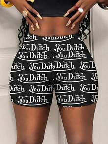 Quần short nữ cạp cao in chữ và số kiểu retro, quần short thể thao gợi cảm, thoải mái cho những chuyến đi chơi mùa hè. - Nhiều màu - Xem 4