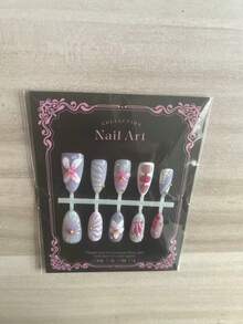 10pcs Ombre Almond Shaped Nail Stickers, 3D Floral & Butterfly Decor, Wavy Line Art Design, Rhinestone Embellished, Glossy Finish, Full Coverage Fake Nails, Suitable For Women & Girls Daily Wear - Multicolor - View 5