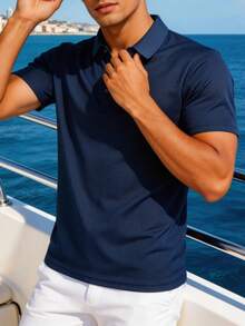 Men's Sports Polo Shirt Short Sleeve Quick Dry Outdoor Business Casual Breathable T-Shirt Summer - Navy Blue - View 2