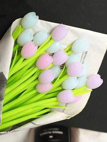 3/5/10 pezzi Penne a a tema tulipano che cambiano colore alla luce del sole, inchiostro nero, motivo floreale carino - adatte per decorazione d'ufficio, scrittura, sollievo dallo stress, regalo perfetto - tulipano - Visualizzare 8