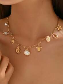 1. Dây chuyền vỏ sò ngọc trai thuộc bộ sưu tập Ocean Series, phong cách nghỉ hè trên bãi biển, mặt dây chuyền hình sao biển và vỏ ốc xà cừ, hoàn hảo cho kỳ nghỉ hè. - vòng cổ - Xem 3
