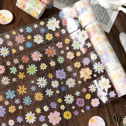 1 Roll Daisy Washi Tape Stickers, Floral Theme Decorative Stickers For Scrapbooking, Greeting Cards, Photos, Mugs, Envelopes, Journaling, Suitable For Spring/Summer Atmosphere