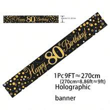 1件全息生日橫幅,黑金數字生日橫幅,適用於生日派對裝飾、生日慶祝背景、拍照道具、室內外生日裝飾、週年慶祝裝飾、生日派對裝飾 - 黑金 - 查看 11