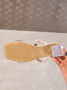 2026 New Thick Heel Fairy Slide Sandals, Square Toe Niche Design Transparent Strap Versatile Mid-Heel Roman Shoes, Rhinestone Decorated Fashionable Elegant Fairy Style Slide Sandals, Dual-Wear Sandals - Pink - View 7
