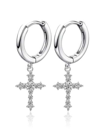 Bông tai bạc nguyên chất đính đá Cubic Zirconia hình chữ thập, không gây dị ứng, thanh lịch dành cho nữ, thích hợp đeo hàng ngày hoặc làm quà tặng sinh nhật.