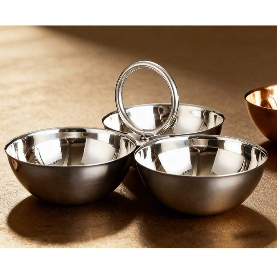 1 pieza Bandeja de té de acero inoxidable, plato de frutas y aperitivos para la sala de estar, plato de dulces, frutas secas y postres - Plateado - Ver 1