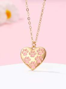 1 chiếc vòng cổ mặt dây chuyền hình trái tim in hình dấu chân mèo dễ thương và thời trang dành cho trẻ em, thích hợp để đeo hàng ngày, làm quà tặng và trong các dịp lễ. - Nhiều màu - Xem 6