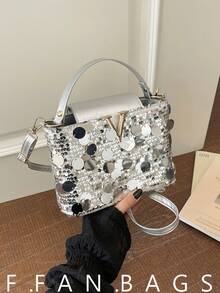 2026 Shiny Personalized Tote Shoulder Bag, Fashion Chic Makeup Mini Square Bag For Summer - Silver - View 1