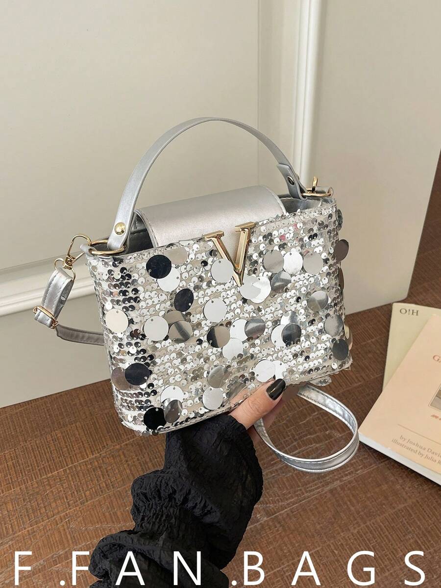 2026 Shiny Personalized Tote Shoulder Bag, Fashion Chic Makeup Mini Square Bag For Summer - Silver - View 1