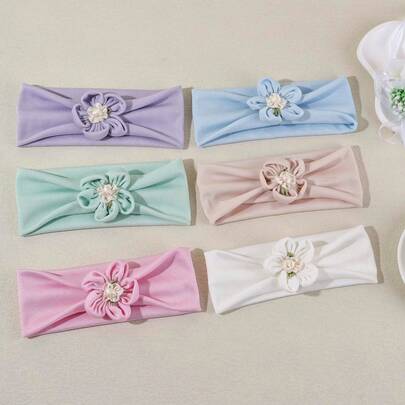 1件新款季节性纯色布料花朵婴儿发带，甜美可爱3D花苞婴儿头饰，柔软舒适的条纹布料婴儿发饰