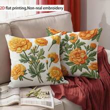 2pcs Soft Short Plush Throw Pillow Cover, 45*45 Cm - Marigold Plant Print, Ideal For Living Room, Bedroom, Office Decor (Pillow Insert Not Included), Office Pillow Cover | Modern Throw Pillow | Pillow Cover, Decorative Pillows - Multicolor - View 4