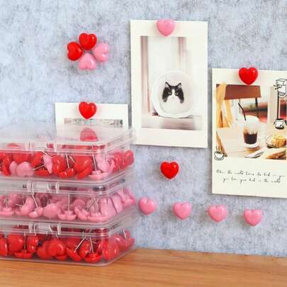 100枚彩色心形图钉，适用于软木板、墙面装饰、公告板、圣诞装饰、节日礼物、情人节礼物