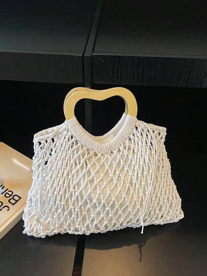 Solid Color Woven Tote Bag, Suitable For Vacation, Travel, Shopping, Commuting