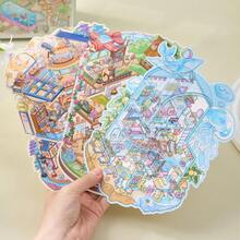 20pcs Large Matte Small Town Mini Scene Stickers, Including 6 Different Scenes And 14 Sticker Materials, 3D Cartoon House DIY Landscape Decorative Stickers For Scrapbooking And Stationery - Set - View 4