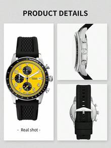 Fossil Đồng hồ thể thao nam mặt vàng, chronograph, dây đeo silicon đen, máy quartz có chức năng đo tốc độ, phụ kiện phong cách đường phố cá tính, phù hợp cho các lễ hội âm nhạc, tiệc tùng, mua sắm thành phố, món quà tuyệt vời cho bạn trai, thanh thiếu niên, lễ tốt nghiệp, ngày Valentine. - Màu vàng - Xem 6