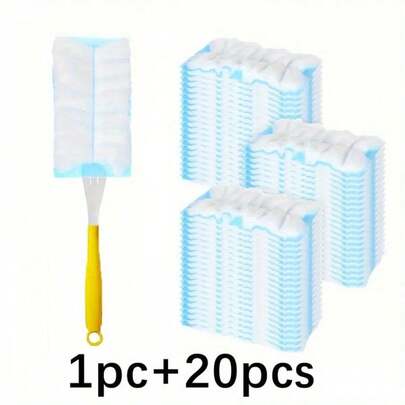 1 mango + 20 cabezales de repuesto Plumero desechable electrostático, apto para el hogar, cepillo para grietas de escritorio y eliminación de polvo del interior del automóvil de las mascotas, limpieza de escritorio, limpieza del hogar, fácil de usar, mango de plástico, colector de polvo estático, personal de limpieza, trabajadores de oficina