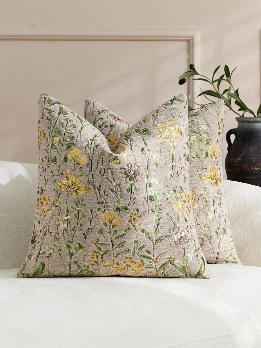 1 Stück/2 Stück (ohne Füllung) Vintage Blumenmuster Kissenbezug, modischer Retro bequemer Jacquard Chenille + Kunstkaschmir Zierkissenbezug, geeignet für Heimdekoration, Sofa, Bett, Schlafzimmer, Geschenk, Feiertags-Dekoration, für alle Jahreszeiten - Hellbraun - Übersicht 1