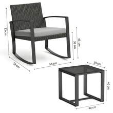 Ensemble de chaises à bascule d'extérieur 3 pièces, ensemble de meubles modernes en rotin avec Table basse pour porche, Patio, balcon - Gris - Voir 7