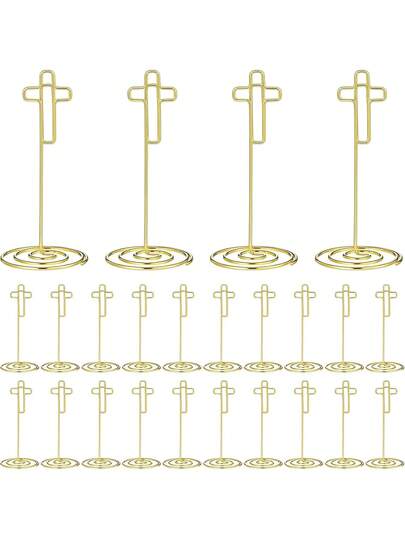 10 chiếc giá đỡ số bàn hình thánh giá mạ vàng, kích thước 3.3" x 1.5", giá đỡ số bàn trang trí hình thánh giá đa năng, phù hợp cho đám cưới, tiệc sinh nhật, giá trưng bày ảnh/hình/danh thiếp đa năng với đế vững chắc, trang trí trung tâm bàn tiệc cưới, sinh nhật.