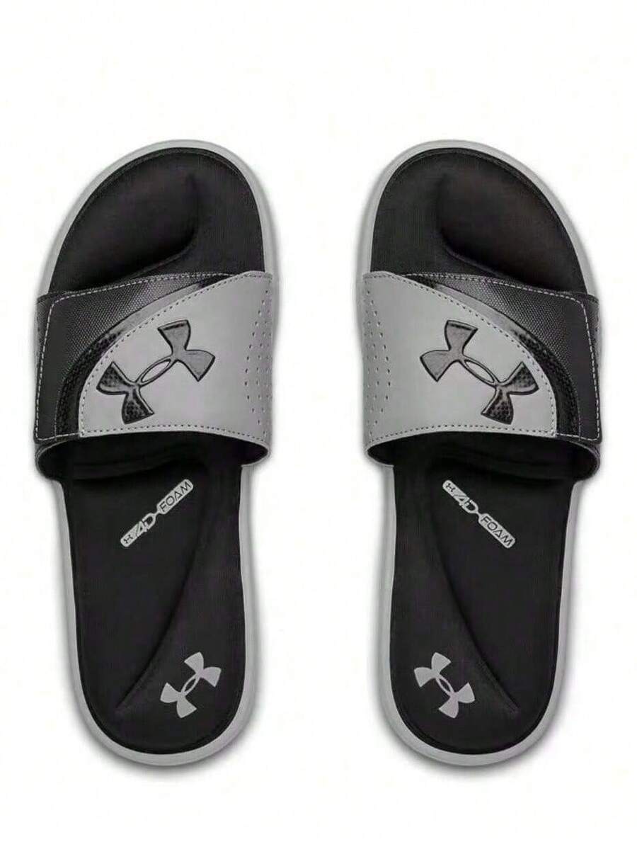 Under Armour Hombres que usan sandalias de baloncesto, chanclas casuales y zapatos de playa. - Negro/gris - Ver 1