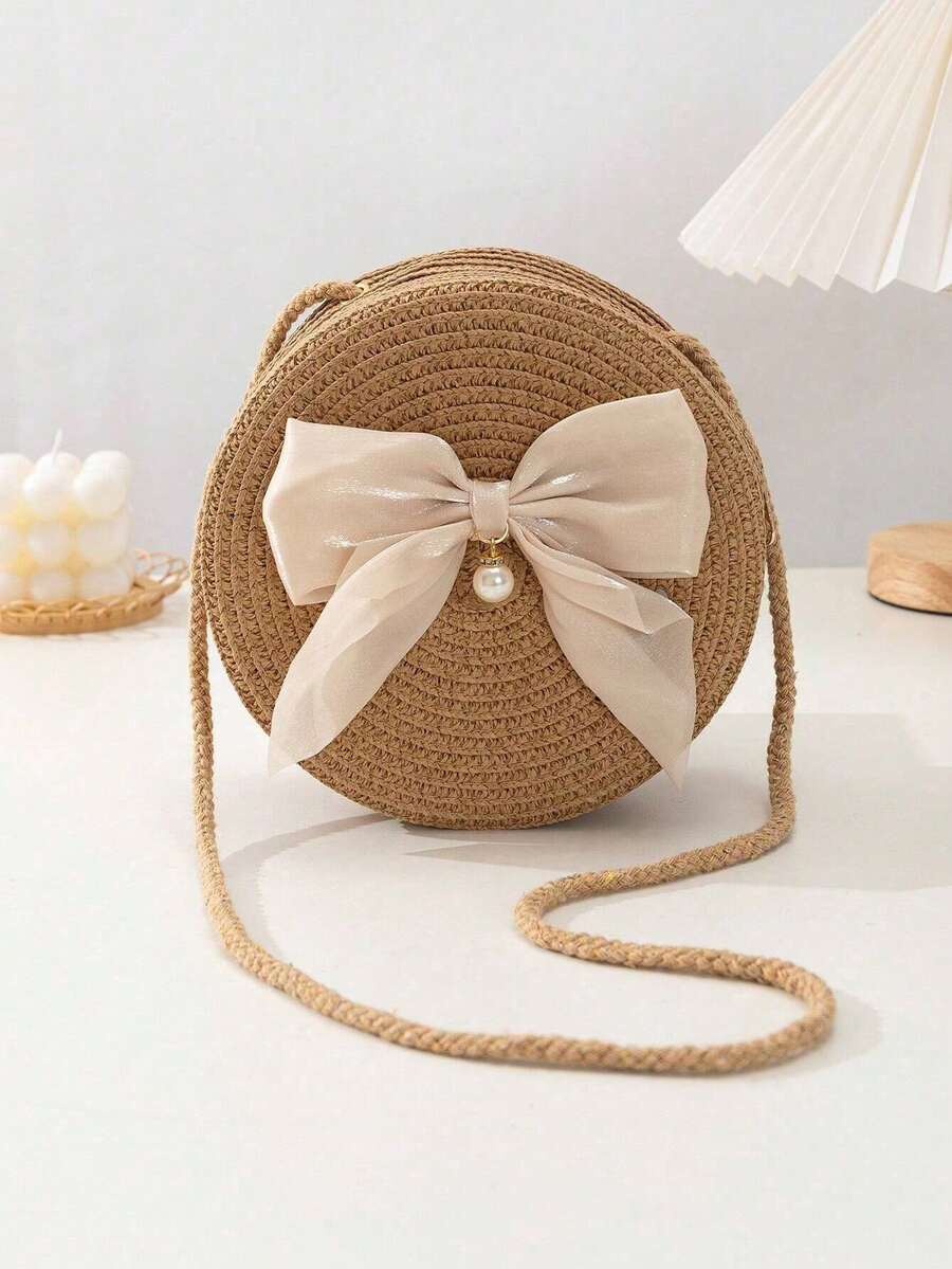 Túi đeo chéo nơ thời trang cho trẻ em, túi đeo chéo thời trang cho bé gái, túi xách tay - túi tròn - Xem 1
