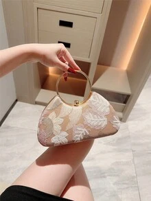 1pc Women's Fashionable Retro Party Bag, Multicolor Leaf & Floral Pattern Patchwork Crossbody Mini Square Box Bag, Suitable For Evening Dress, Party, Shopping, Birthday, Valentine's Day Gift, Pattern Is Random - Pink - View 2
