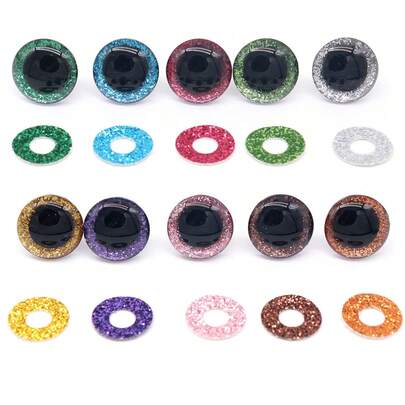 Mắt an toàn 3D lấp lánh, 10 chiếc, kích thước 16-20mm, dùng cho móc len, kèm vòng đệm và dụng cụ đo kích thước. Mắt an toàn cỡ lớn dùng cho móc len Amigurumi, quà tặng cho người yêu thích móc len, trang trí Giáng sinh.