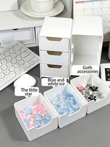Caja de almacenamiento con estilo de cajón de 3 niveles: un organizador portátil de suministros de oficina, joyas y cosméticos. Diseñado con compartimentos multifuncionales, apilable y ligero, adecuado para uso doméstico u oficina como organizador de escritorio o cajón para manualidades y accesorios. - Multicolor - Ver 5
