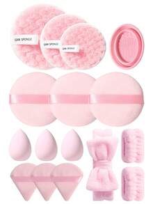 9/16PCS Makeup Tools Set Including:3PCS Makeup Sponges+3PCS Triangle Powder Puffs+3PCS Circular Powder Puffs+3PCS Facial Cleansing Sponges+1pc Hairband+2PCS Hand Bowl Strap+1pc Makeup Brush Cleaning Tools - Pink - View 13