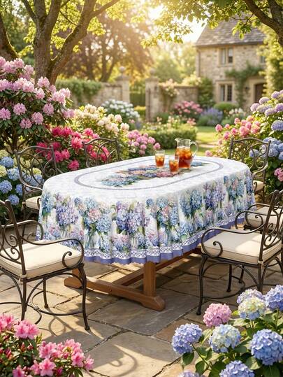 1 Khăn trải bàn tròn và chữ nhật in hình hoa cẩm tú cầu màu nước, kiểu dáng hoa văn cổ điển trang nhã, viền hoa tinh tế, chất liệu polyester cao cấp, chống thấm nước, chống bám bẩn, chống dầu mỡ, chống bụi, có thể giặt và tái sử dụng, thích hợp cho trang trí nhà cửa, nhà bếp, đám cưới, bàn tiệc cưới, trang trí phòng, trang trí cổ điển, tiệc trà ngoài trời, dã ngoại, tiệc cô dâu, tiệc cưới, họp mặt gia đình, phòng ăn ban công, phòng tắm nắng.