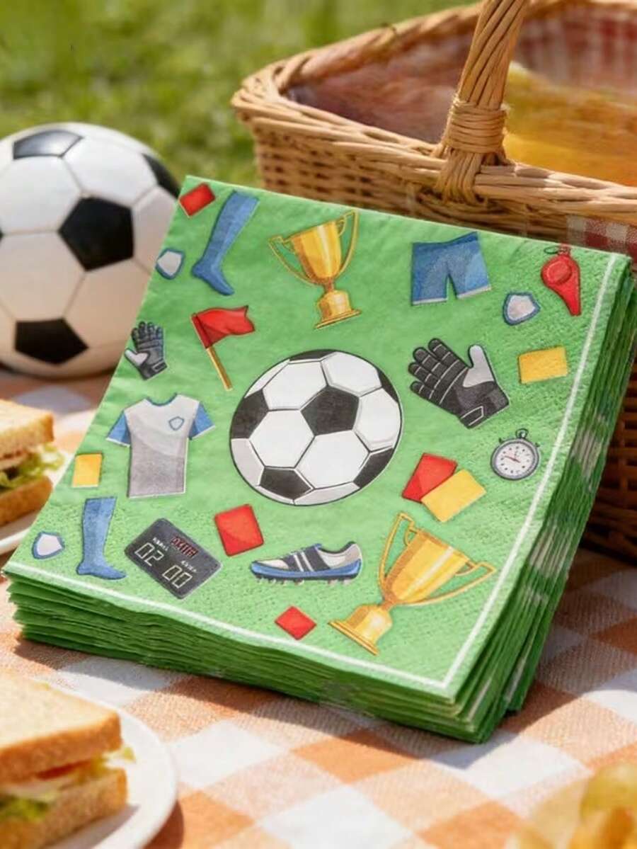 20pcs/Pack 2-Ply Football Theme Paper Napkins, Football Print Napkins, Perfect For Sports Party Birthday Gathering Restaurant Decoration, Christmas New Year Party Events, World Cup, Football Fan Essential Disposable Football Napkins, Sports Party Supplies
