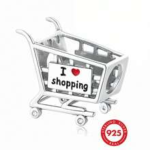 1pc 925 Sterling Silver Shopping Cart Pendant, Fashion Jewelry DIY Decoration Unisex Gift - Silver - View 1
