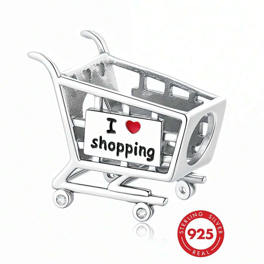 1pc 925 Sterling Silver Shopping Cart Pendant, Fashion Jewelry DIY Decoration Unisex Gift - Silver - View 1