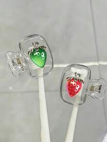2pcs Transparent Red & Green Strawberry Pattern Toothbrush Holder, Cute Design Portable Home & Travel Storage Box With Transparent Cover, Compact & Convenient, Protect Toothbrush Head, Dual-Hole Drainage & Ventilation, Suitable For Home, Dorm And Outdoor Use - Multicolor - View 6