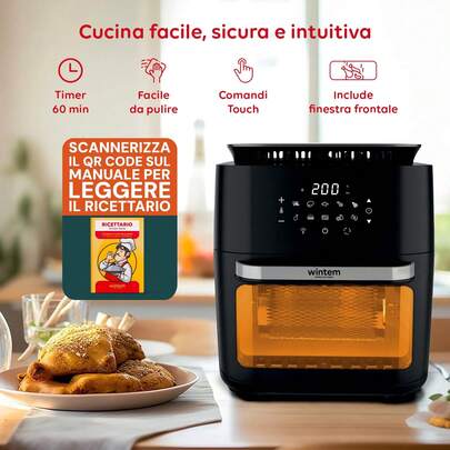 Avilia Friggitrice Aria 12L con Display LED Touch Timer 60 Min e Ricette Preimpostate