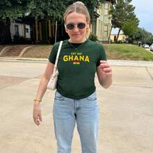 Womens Ghana Graphic Crop Shirt Polyester Fabric Short Sleeve Y2K Vintage Casual Top - 白色 - 查看 3