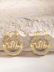 Bông tai kim cương khắc tên theo yêu cầu | Bông tai đồng đính đá khắc tên cá nhân | Bông tai kim cương tối giản | Bông tai kim cương thanh lịch | Trang sức khắc tên theo yêu cầu | Quà tặng cá nhân dành cho phái nữ - Bông tai chữ - Xem 7