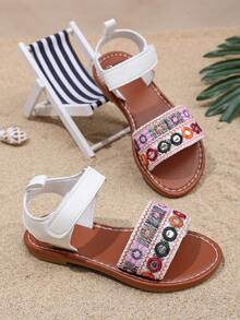 1 Pair 2026 New Bohemian Style Embroidered Rhinestone Sequin Sandals, Suitable For Summer Beach Vacation And Versatile Occasions - Multicolor - View 8