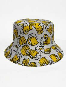 1pc Unisex Retro 80s Style Letter Graphic Print Reversible Bucket Hat, Random Pattern Placement, Suitable For Spring/Summer - A - View 15
