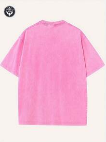 Summer Outfits For WomenMen's 230g Washed Cotton T-Shirt - Streetwear Graphic Tee With "Enemies & Pray" Back Print & Matthew 5:44 Scripture, 100% Cott - 玫紅色 - 查看 2
