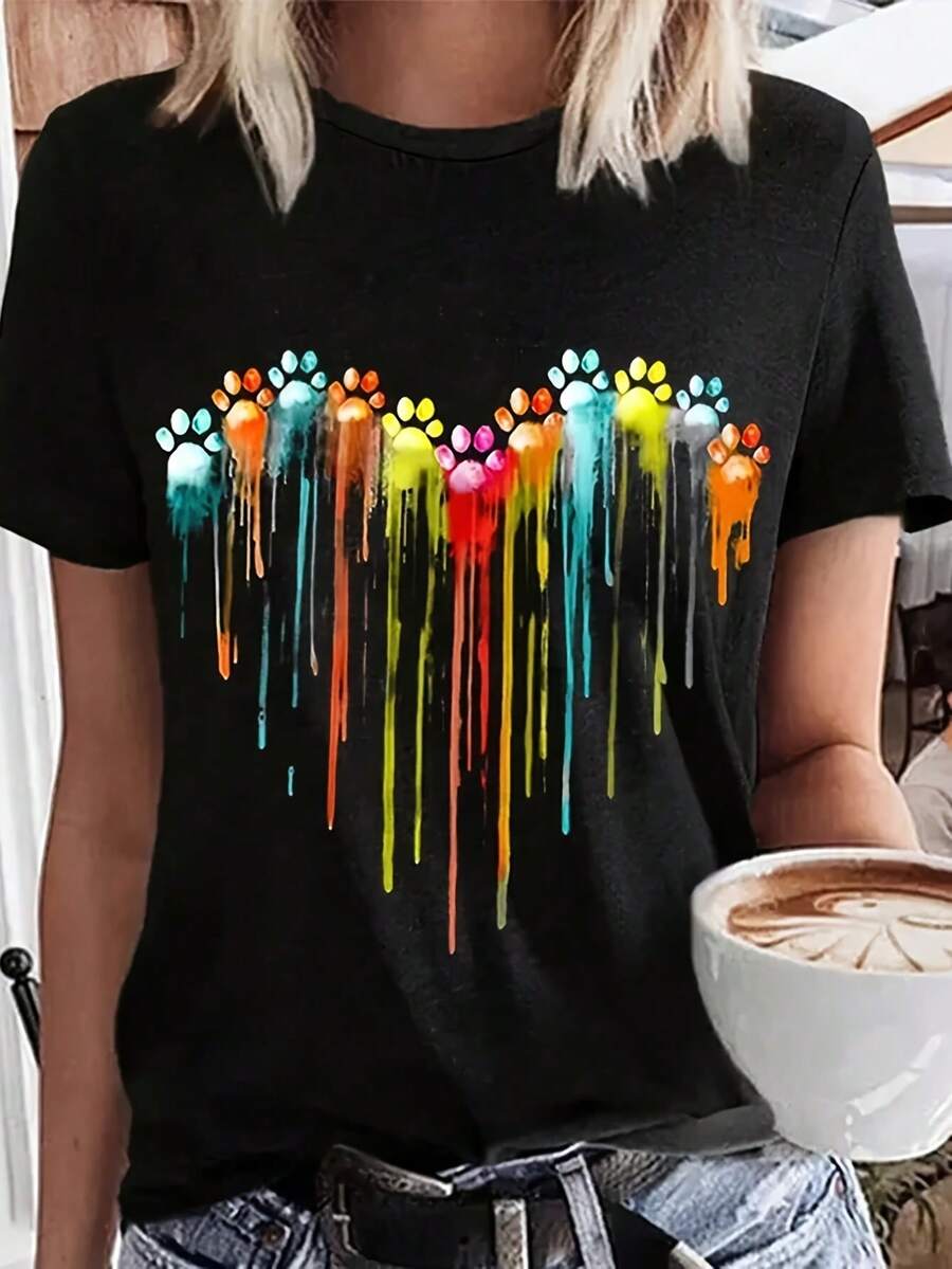 Women's T-Shirts 100% Cotton 2026Plus Size, Plus Size Casual Short T-Shirt Korean Style - Black - View 1