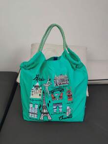 Nueva bolsa de mano con bordado de patrón de Torre Eiffel en nailon, estilo universitario de moda japonesa para mujer, bolso versátil de diseño único para ir y venir, con gran capacidad para el hombro y cruzado para fiestas y vacaciones - Multicolor - Ver 11