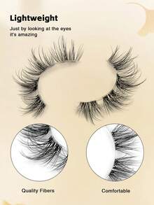 ENCHUW 7对假睫毛，蓬松轻盈，自然妆效，C型卷翘，3D立体分层，透明睫毛梗，适合派对佩戴 - 黑色 - 查看 3