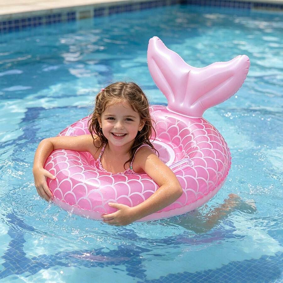 63cm/24.8 Inch Anti-Flip Mermaid Children Swimming Float, Suitable For 3-8 Years Old Kids, Inflatable Swimming Training Device, Children Swimming Float, Kids Floating, Essential Summer Swimming Gear For Children