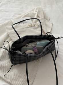 2026新款韩国小众腋下包，法式格纹单肩包，百搭 - 黑色 - 查看 6