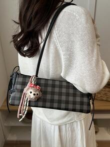 2026新款韩国小众腋下包，法式格纹单肩包，百搭 - 黑色 - 查看 2